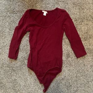 Bozzolo Maroon Scoop Neck Long Sleeve Bodysuit